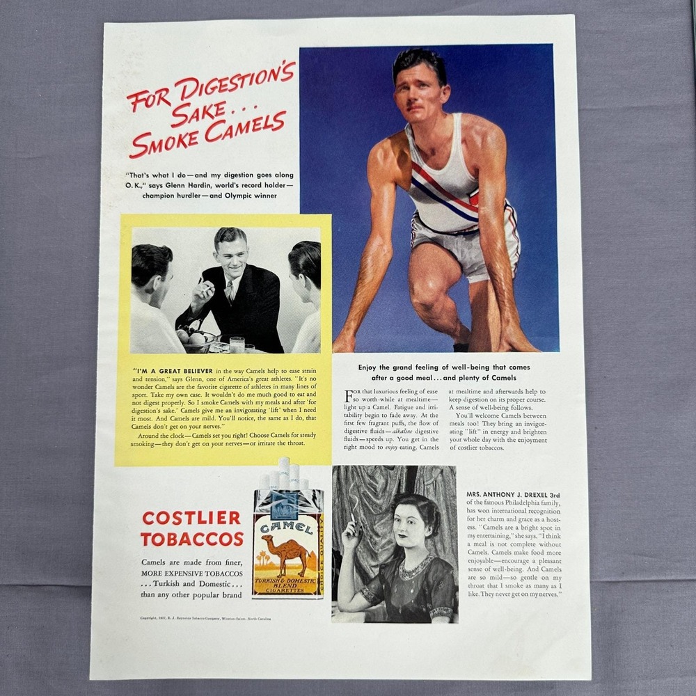 1937 Camel Cigarettes Glenn Hardin Olympic Hurdler Vtg Print Ad Wall Art Decor